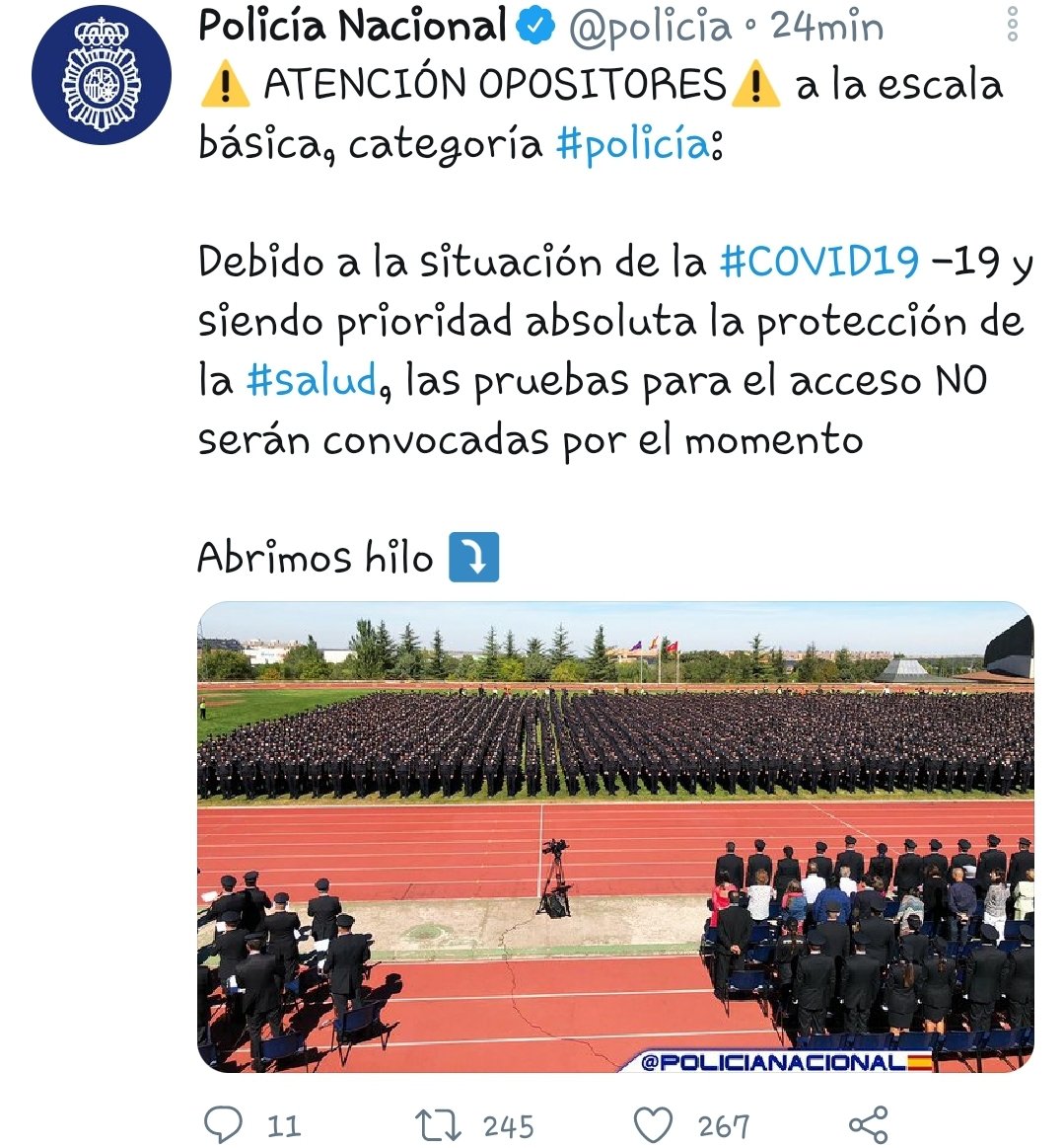 Suspendidas las pruebas de Policía Nacional fechadas a finales de este mes - Screenshot 20210118 135751 Twitter 1