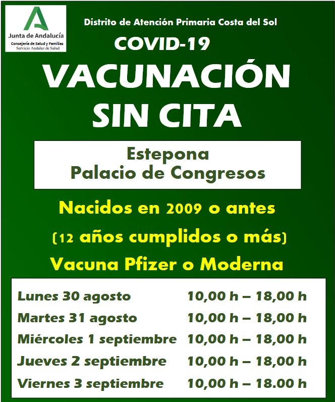 Acelera en Estepona la vacunación sin cita para mayores de 12 años, ante la proximidad del inicio del curso - Sin titulo Vacunación covid
