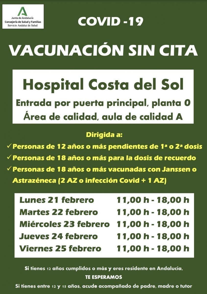 El hospital Costa del Sol abre la vacunación sin cita la semana que viene, de lunes a viernes - Captura de pantalla 2022 02 18 a las 16.48.55 El hospital Costa del Sol abre la vacunación sin cita la semana que viene, de lunes a viernes - Captura de pantalla 2022 02 18 a las 16.48.55