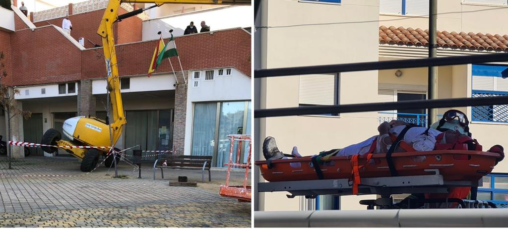 Un trabajador cae de una tercera planta en Estepona desde una máquina elevadora - WhatsApp Image 2022 02 08 at 3.50.54 PM Un trabajador cae de una máquina elevadora en un edificio de Estepona.