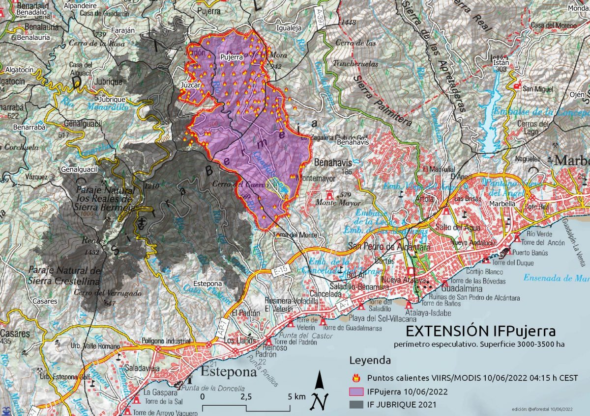Sierra Bermeja: 15.000 hectáreas quemadas en menos de un año - Extension incendio Sierra Bermeja: 15.000 hectáreas quemadas en menos de un año - Extension incendio