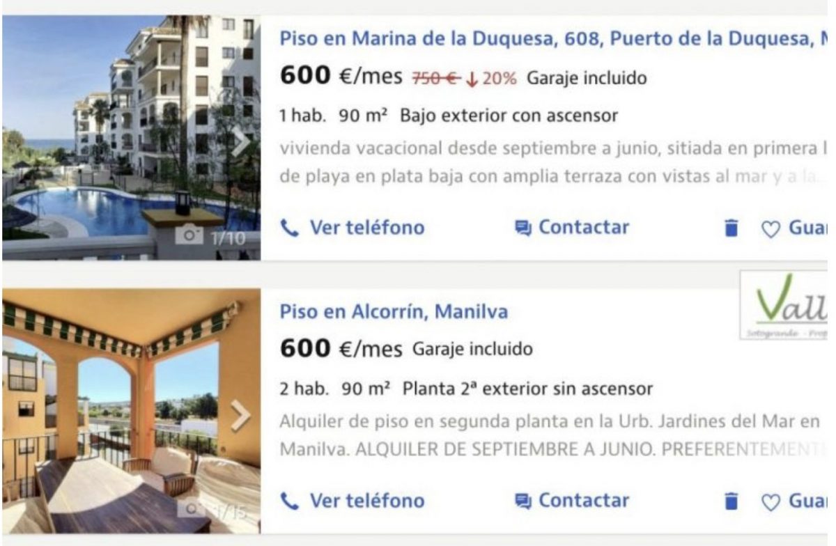 Solo profesores de septiembre a junio o 700 euros por un estudio: así están los alquileres en la Costa del Sol - Captura de Pantalla 2022 09 27 a las 17.13.17 Vivienda en alquiler en Manilva a través de Idealista.