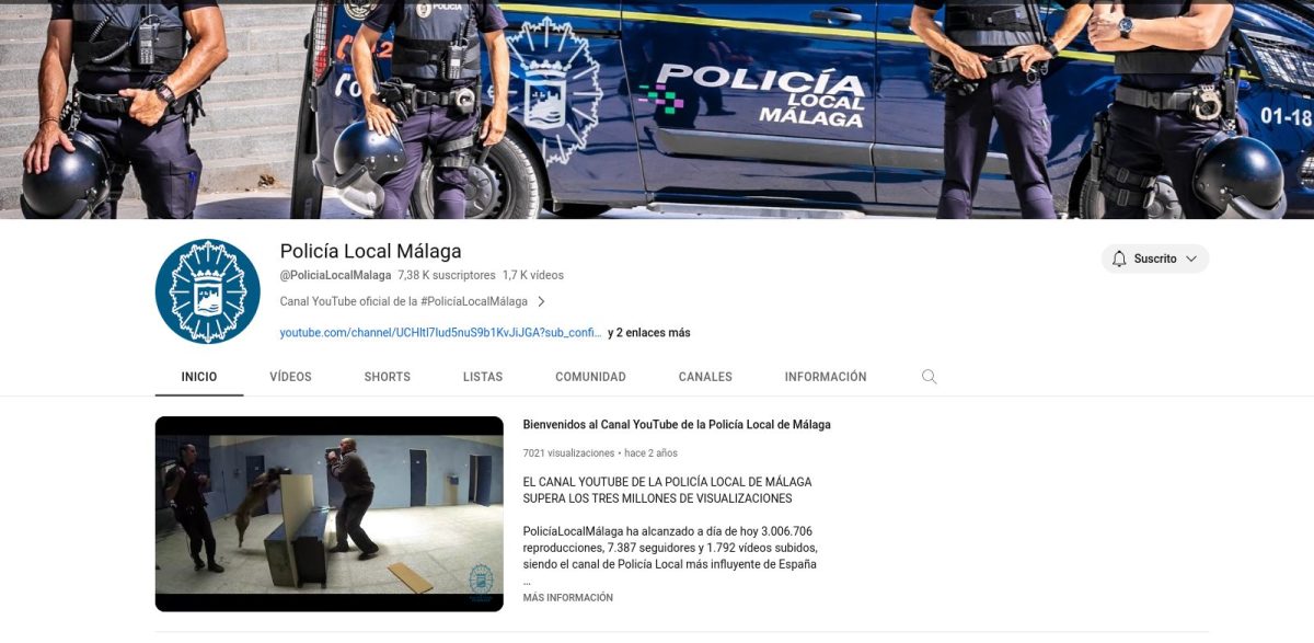 El canal de YouTube de la Policía Local de Málaga supera los tres millones de visualizaciones - Screenshot 2023 08 24 18.05.02 Canal de YouTube oficial de la Policía Local de Málaga.