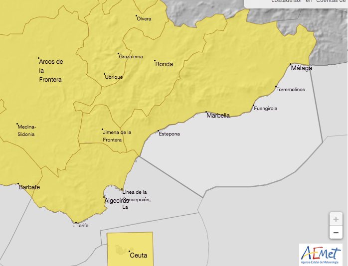 Activado el aviso amarillo para este miércoles por fuertes lluvias en la Costa del Sol - Mapa de avisos AEMET Activado el aviso amarillo para este miércoles por fuertes lluvias en la Costa del Sol - Mapa de avisos AEMET