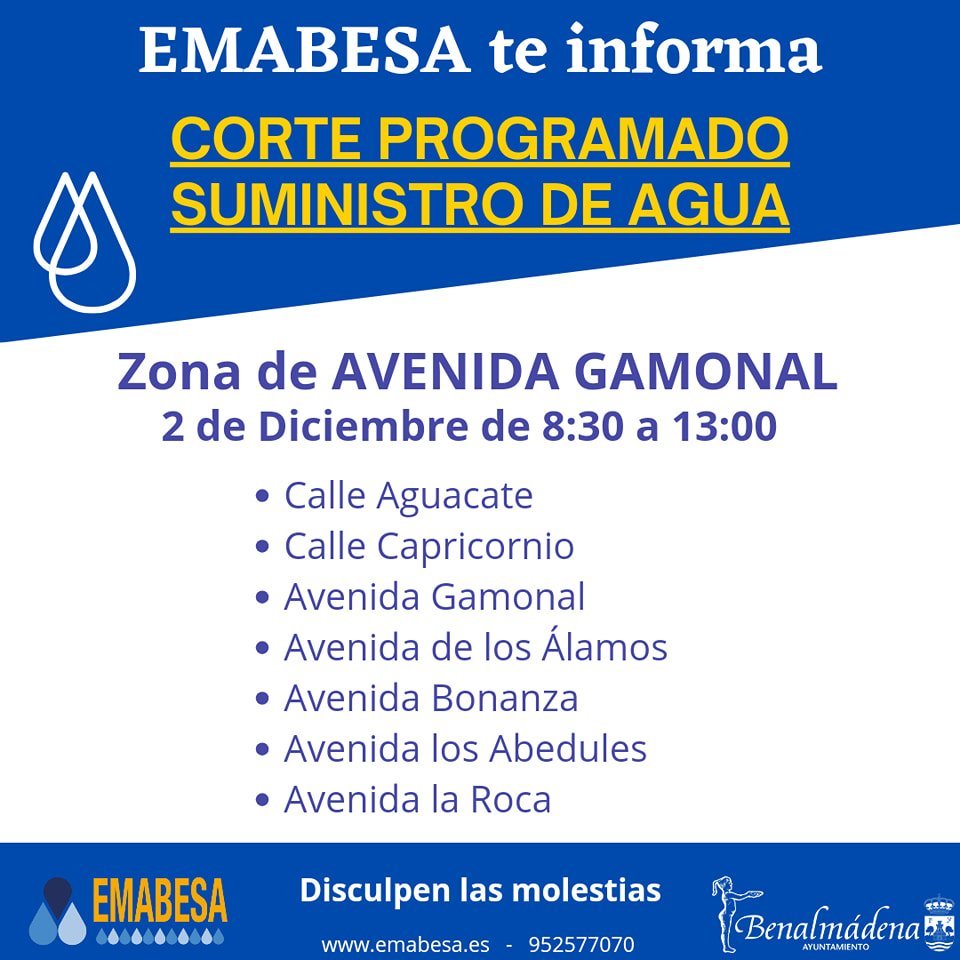Corte de agua en Benalmádena: Consulta si tu barrio está entre los afectados - Cortes de agua benlamadena 1 Corte de agua en Benalmádena: Consulta si tu barrio está entre los afectados - Cortes de agua benlamadena 1