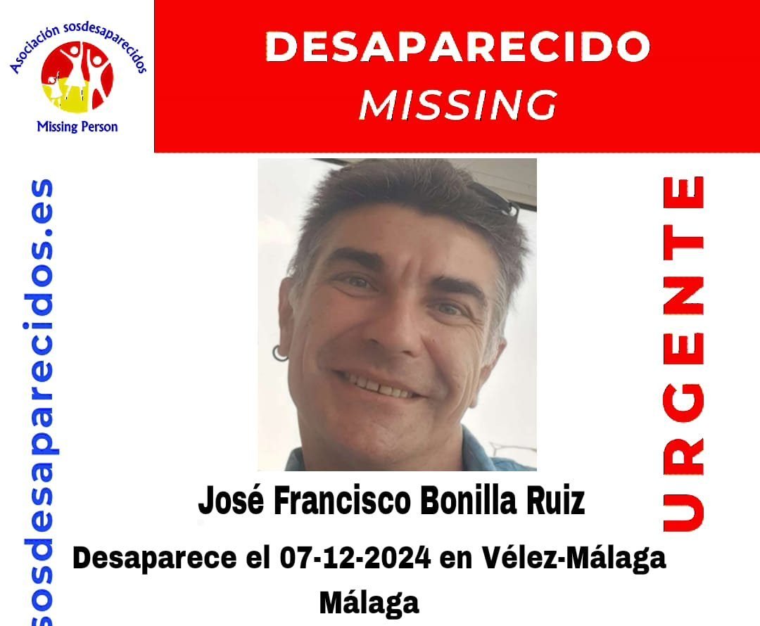 Buscan a José Francisco Bonilla, de 48 años, desaparecido en Vélez-Málaga - desaparecido e1734090257254 Buscan a José Francisco Bonilla, de 48 años, desaparecido en Vélez-Málaga - desaparecido e1734090257254