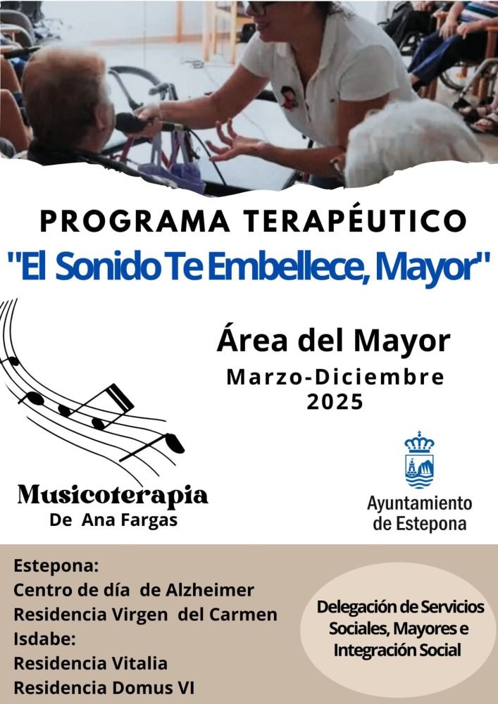 La musicoterapia para mayores regresa a Estepona con una nueva edición de 'El sonido te embellece' - CARTEL EL SONIDO TE EMBELLECE MAYOR La musicoterapia para mayores regresa a Estepona con una nueva edición de 'El sonido te embellece' - CARTEL EL SONIDO TE EMBELLECE MAYOR