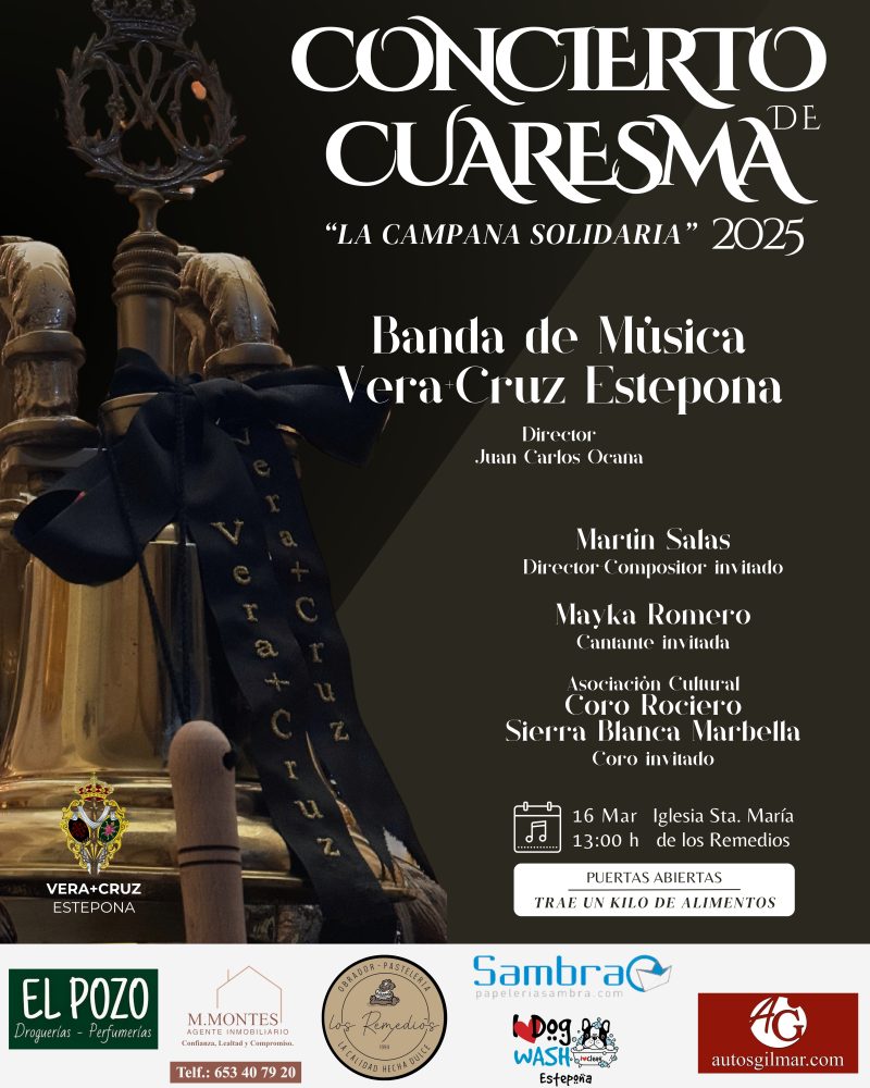 La Banda de Música Vera+Cruz Estepona ofrecerá su Concierto de Cuaresma con un fin solidario - 2025 Concierto de Cuaresma BMVCE La Banda de Música Vera+Cruz Estepona ofrecerá su Concierto de Cuaresma con un fin solidario - 2025 Concierto de Cuaresma BMVCE