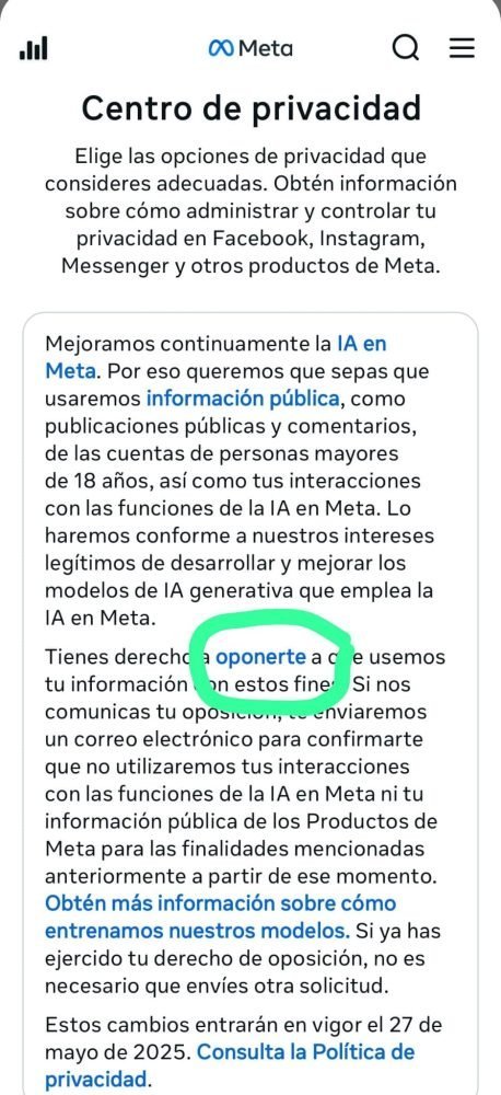 Meta empezará a usar tus datos personales este 27 de mayo para entrenar su IA: así puedes evitarlo - WhatsApp Image 2025 05 26 at 12.45.18 1 1 Meta empezará a usar tus datos personales este 27 de mayo para entrenar su IA: así puedes evitarlo - WhatsApp Image 2025 05 26 at 12.45.18 1 1