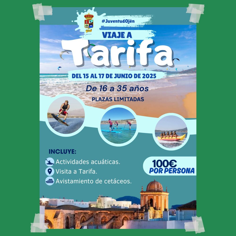 ¿Tienes entre 16 y 35 años? Apúntate al viaje a Tarifa que organiza Ojén - cartel viaje tarifa ojen ¿Tienes entre 16 y 35 años? Apúntate al viaje a Tarifa que organiza Ojén - cartel viaje tarifa ojen