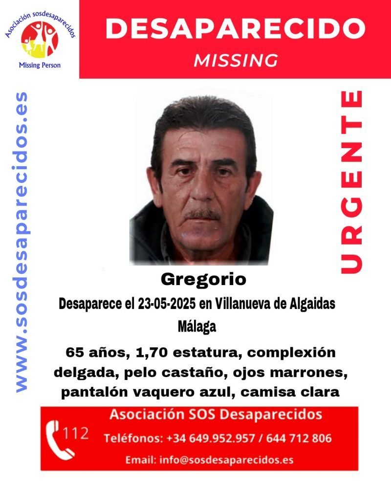 Buscan a Gregorio, de 65 años, desaparecido en Málaga desde el 23 de mayo - sos desaparecidos gregorio Buscan a Gregorio, de 65 años, desaparecido en Málaga desde el 23 de mayo - sos desaparecidos gregorio