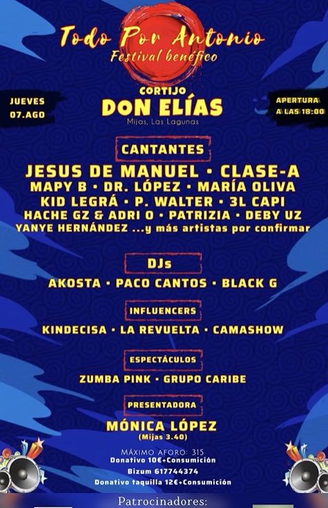 'Todo por Antonio': Primer festival benéfico en Mijas Costa para apoyar a niños con enfermedades raras - Cartel Festival Solidario Todo por Antonio Cartel Festival Solidario Todo por Antonio