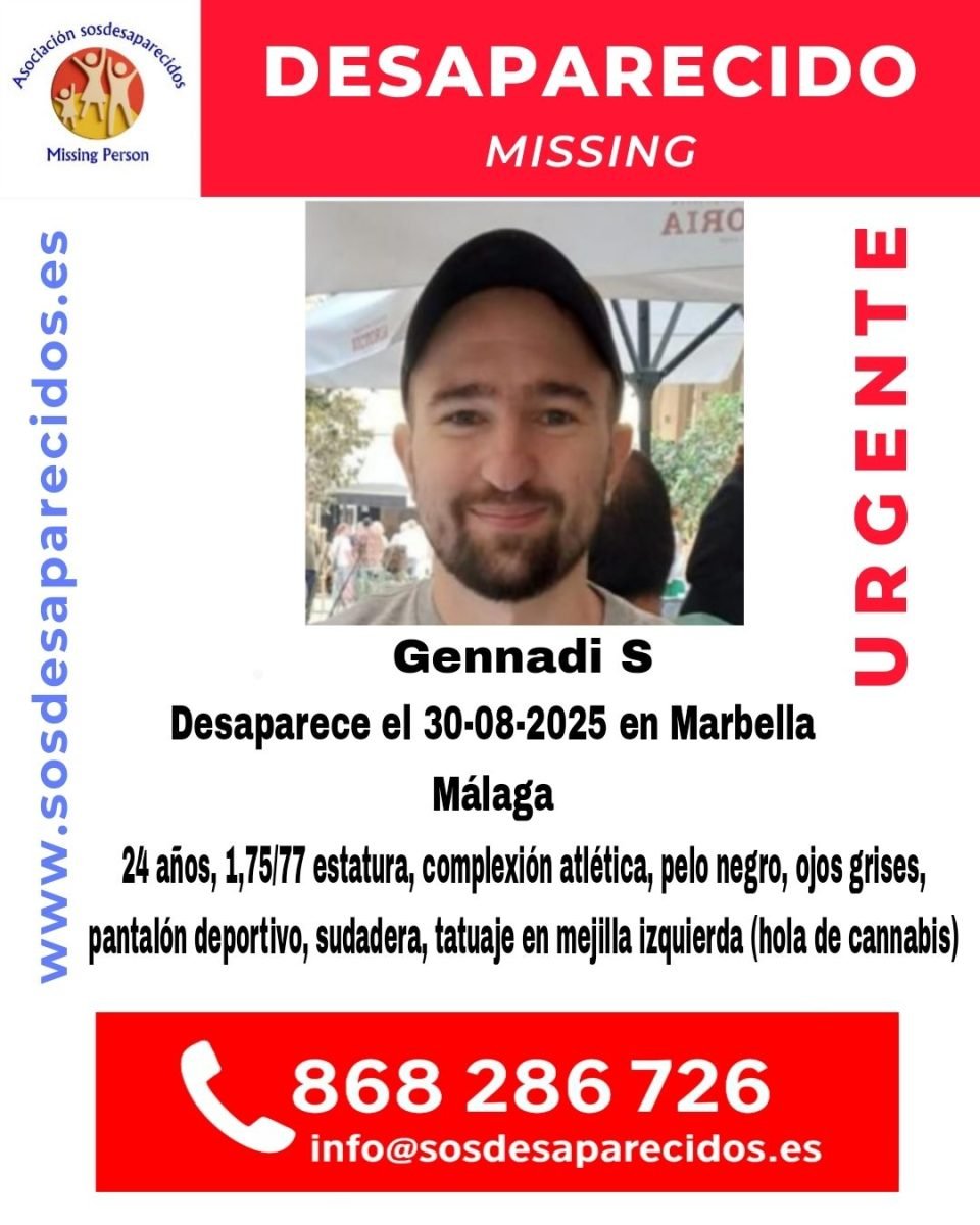 Buscan a Gennadi S, un joven de 24 años desaparecido en Marbella desde hace un mes - Gennadi S sos desaparecidos Gennadi S sos desaparecidos