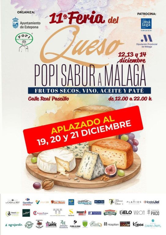 Estepona aplaza la Feria del Queso ‘POPI’ por la lluvia y fija nuevas fechas en diciembre - Cartel Feria del Queso Estepona aplaza la Feria del Queso ‘POPI’ por la lluvia y fija nuevas fechas en diciembre - Cartel Feria del Queso