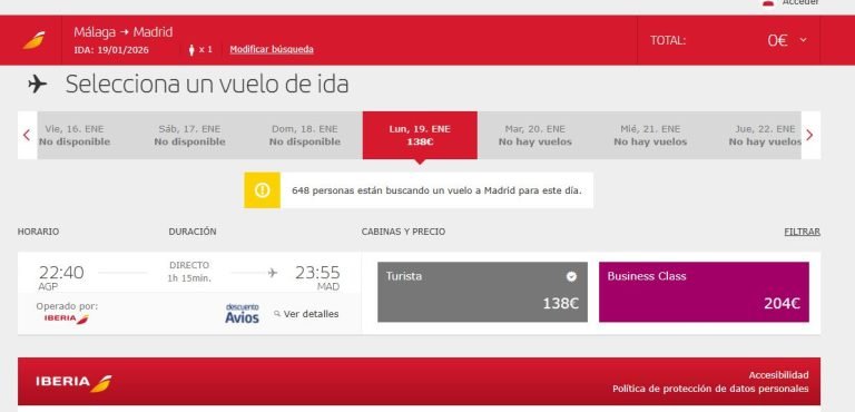 Viajar en avión entre Málaga y Madrid supera los 135 euros tras la suspensión del AVE a causa del accidente - vuelo iberia malaga madrid vuelo iberia malaga madrid