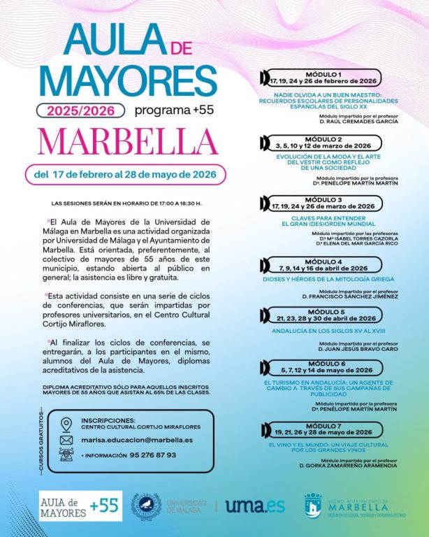 Aula de Mayores regresa a Marbella con siete módulos formativos gratuitos hasta mayo - aula de mayores 26 portada RRSS 1 Aula de Mayores regresa a Marbella con siete módulos formativos gratuitos hasta mayo - aula de mayores 26 portada RRSS 1