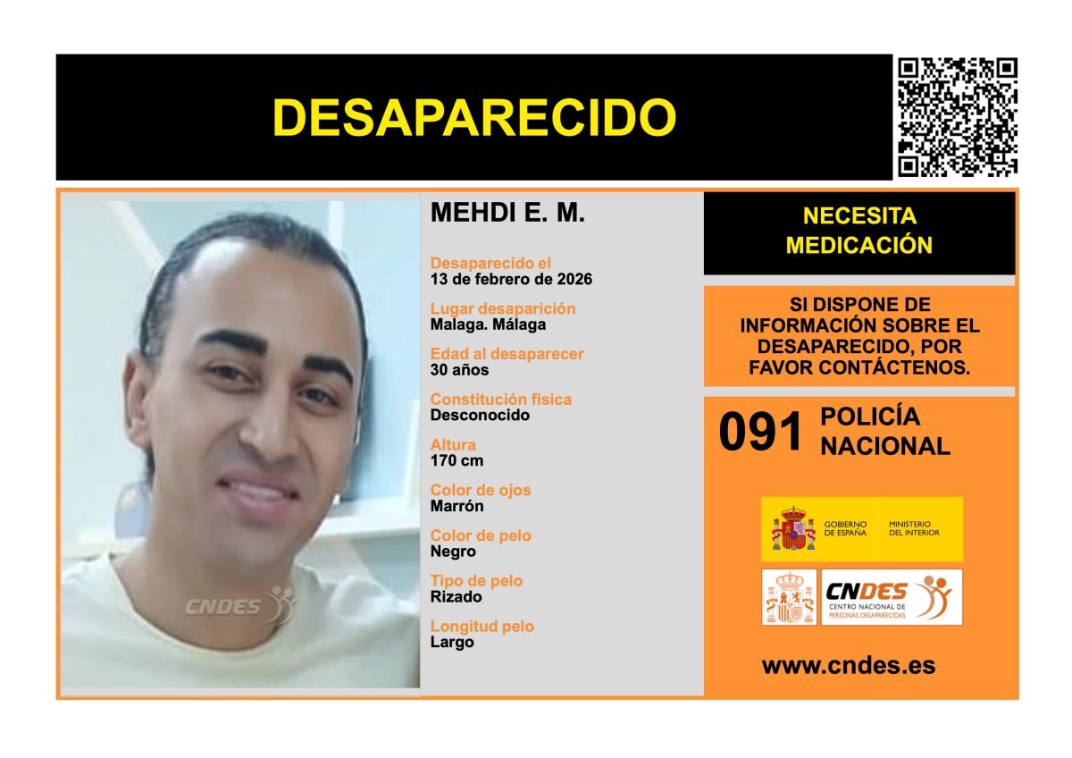 Buscan en Málaga a Mehdi E.M., desaparecido desde el 13 de febrero - cartel MehdiEM desaparecido Málaga