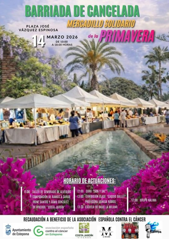 Cancelada acogerá el Mercadillo Solidario de Primavera a beneficio de la Asociación Española contra el Cáncer - Cartel Mercadillo solidario Cancelada 1 Cancelada acogerá el Mercadillo Solidario de Primavera a beneficio de la Asociación Española contra el Cáncer - Cartel Mercadillo solidario Cancelada 1