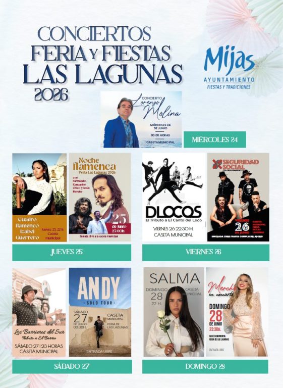 Feria de Las Lagunas 2026: programación de conciertos, nueva ubicación y hora sin ruido - cartel conciertos las lagunas mijas cartel conciertos las lagunas mijas