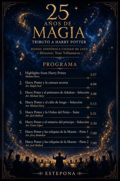 Hogwarts abre sucursal en Estepona: el universo de Harry Potter tomará la ciudad en septiembre - Cartel Programa concierto Harry Potter Hogwarts abre sucursal en Estepona: el universo de Harry Potter tomará la ciudad en septiembre - Cartel Programa concierto Harry Potter