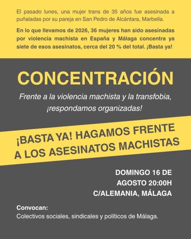 Convocan una concentración este domingo tras el asesinato de una mujer trans en San Pedro - Concentracion 16 08 2026