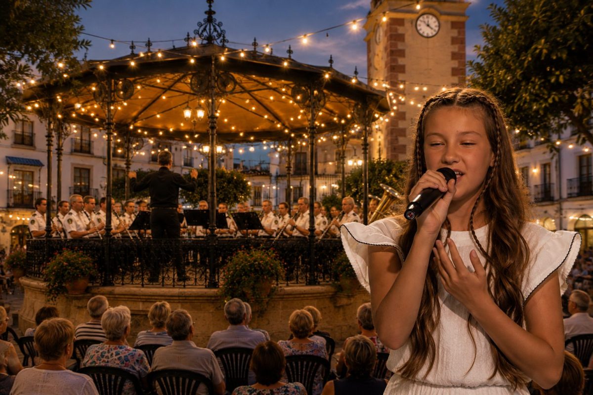 De ‘La Voz Kids’ a la Plaza del Reloj: Martina Pérez canta en el concierto sinfónico de la Banda Municipal de Estepona